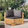 Image de vidaXL Canapé d'angle de jardin coussins Gris foncé Bois teck massif