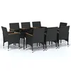 Image de vidaXL Ensemble à manger de jardin avec coussins 9 pcs noir