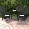 Image de vidaXL Ensemble à manger de jardin coussins 3 pcs Résine tressée Verre