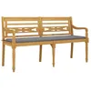 Image de vidaXL Banc Batavia avec coussin gris 150 cm Bois de teck massif
