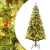 Image de vidaXL Sapin de Noël pré-éclairé et pommes de pin vert 120cm PVC et PE