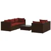 Image de vidaXL Salon de jardin 6 pcs avec coussins Résine tressée Marron
