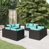 Image de vidaXL Salon de jardin 8 pcs avec coussins Résine tressée Noir
