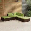 Image de vidaXL Salon de jardin 5 pcs avec coussins résine tressée marron