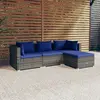 Image de vidaXL Salon de jardin 4 pcs avec coussins résine tressée gris