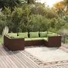 Image de vidaXL Salon de jardin 6 pcs avec coussins Résine tressée Marron