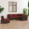 Image de vidaXL Salon de jardin 5 pcs avec coussins résine tressée marron