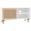 Image de vidaXL Meuble TV en bois massif avec rotin naturel, support média blanc pratique avec grand espace de rangement, meuble de style scandinave pour le salon