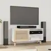 Image de vidaXL Meuble TV Blanc 80x30x40 cm Bois de pin massif et rotin naturel