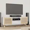 Image de vidaXL Meuble TV Blanc 105x30x40cm Bois de pin massif et rotin naturel