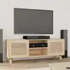 Image de vidaXL Meuble TV Marron 105x30x40 cm Bois de pin massif rotin naturel