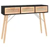 Image de vidaXL Table console Noir 105x30x75 cm Bois massif pin/rotin naturel