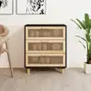 Image de vidaXL Buffet Noir 60x30x70 cm Bois de pin massif et rotin naturel