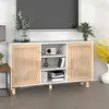 Image de vidaXL Buffet Blanc 105x30x60 cm Bois de pin massif et rotin naturel
