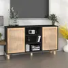 Image de vidaXL Buffet Noir 105x30x60 cm Bois de pin massif et rotin naturel