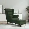 Image de vidaXL Fauteuil à oreilles avec tabouret vert foncé velours