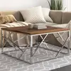 Image de vidaXL Table basse argenté inox et bois de mélèze massif