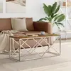 Image de vidaXL Table basse acier inoxydable et bois massif de récupération