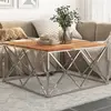 Image de vidaXL Table basse argenté acier inoxydable et bois massif d'acacia