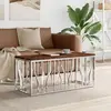 Image de vidaXL Table basse acier inoxydable et bois massif de récupération