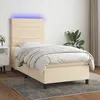 Image de vidaXL Sommier à lattes de lit et matelas et LED Crème 90x200 cm Tissu