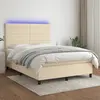 Image de vidaXL Sommier à lattes de lit et matelas et LED Crème 140x190cm Tissu