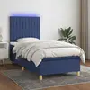 Image de vidaXL Sommier à lattes de lit et matelas et LED Bleu 90x200 cm Tissu