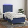 Image de vidaXL Sommier à lattes de lit et matelas et LED Bleu 100x200 cm Tissu