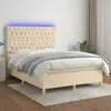 Image de vidaXL Sommier à lattes de lit et matelas et LED Crème 140x200cm Tissu