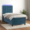 Image de vidaXL Sommier à lattes de lit et matelas et LED Bleu foncé 90x200 cm