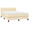Image de vidaXL Sommier à Lattes de Lit avec Matelas, Lit Rembourré, Lit Double, Lit Adulte de Chambre à Coucher Intérieur, Moderne, Crème 140x190 cm Tissu