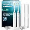 Image de Philips Sonicare série 3100   Brosse à dents électrique, capteur de pression, 3 intensités, EasyStart, SmarTimer, autonomie 14 j, étui de voyage, pack de 2, coloris blanc, HX4072/41, [Nouveau]