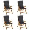 Image de vidaXL Chaises de jardin inclinables lot de 4 et coussins bois teck
