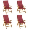 Image de vidaXL Chaises de jardin inclinables lot de 4 et coussins bois teck