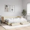 Image de vidaXL Lit de jour avec gigogne et tiroirs crème 80x200 cm tissu