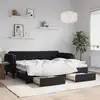 Image de vidaXL Lit de jour avec gigogne et tiroirs sans matelas noir 80x200 cm