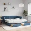 Image de vidaXL Lit de jour avec gigogne et tiroirs bleu 100x200 cm velours