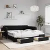 Image de vidaXL Lit de jour avec gigogne et tiroirs noir 100x200 cm velours