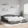 Image de vidaXL Lit de jour avec gigogne et tiroirs gris foncé 100x200 cm tissu