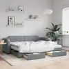 Image de vidaXL Lit de jour avec gigogne et tiroirs gris clair 90x200 cm tissu