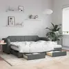 Image de vidaXL Lit de jour avec gigogne et tiroirs gris foncé 100x200 cm tissu