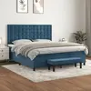 Image de vidaXL Sommier à lattes de lit et matelas Bleu foncé 160x200cm Velours