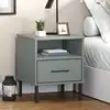Image de vidaXL Table de chevet avec pieds en métal Gris Bois pin massif OSLO