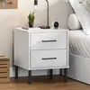 Image de vidaXL Table de chevet avec pieds en métal Blanc Bois pin massif OSLO