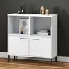 Image de vidaXL Bibliothèque avec pieds en métal Blanc 90x35x90,5 cm Bois OSLO