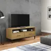 Image de vidaXL Meuble TV avec pieds en métal Marron Bois de pin massif OSLO