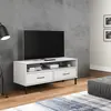 Image de vidaXL Meuble TV avec pieds en métal Blanc Bois de pin massif OSLO