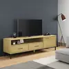 Image de vidaXL Meuble TV avec pieds en métal Marron Bois de pin massif OSLO