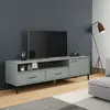 Image de vidaXL Meuble TV avec pieds en métal Gris Bois de pin massif OSLO