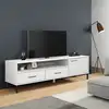Image de vidaXL Meuble TV avec pieds en métal Blanc Bois de pin massif OSLO